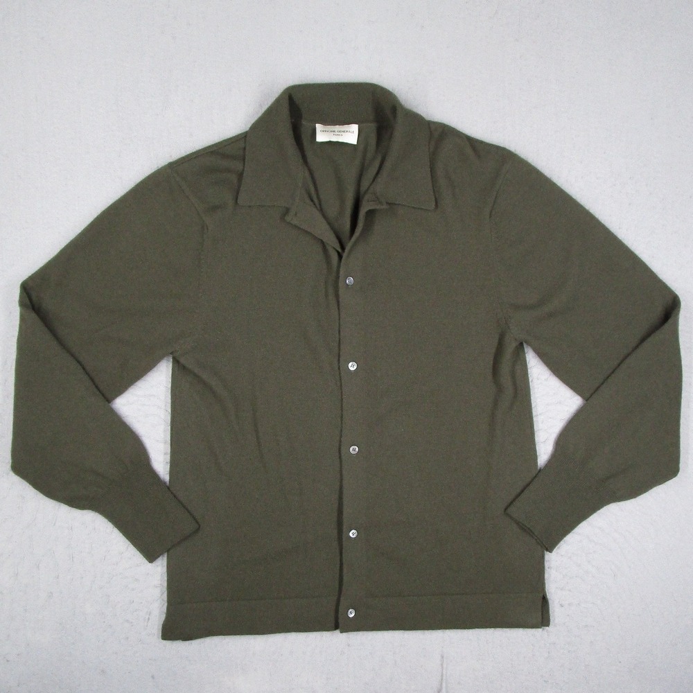 Officine Generale Brent Virgin Wool Polo Cardigan Mens M Olive Green W24MKNT302
